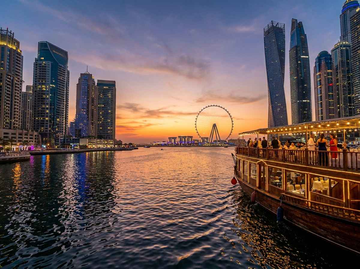 Watch the sunset over Dubai Marina while enjoying a scenic dhow cruise.