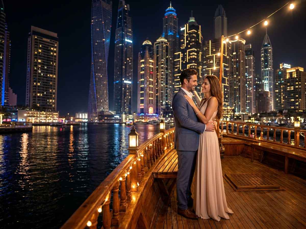 Enjoy a romantic evening cruise with your partner and stunning Dubai Marina views.