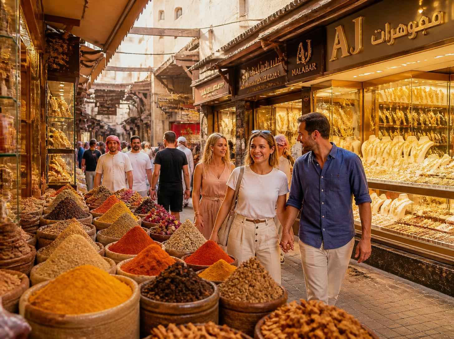 Explore Dubai's famous Gold Souk and Spice Souk for shopping and local culture.