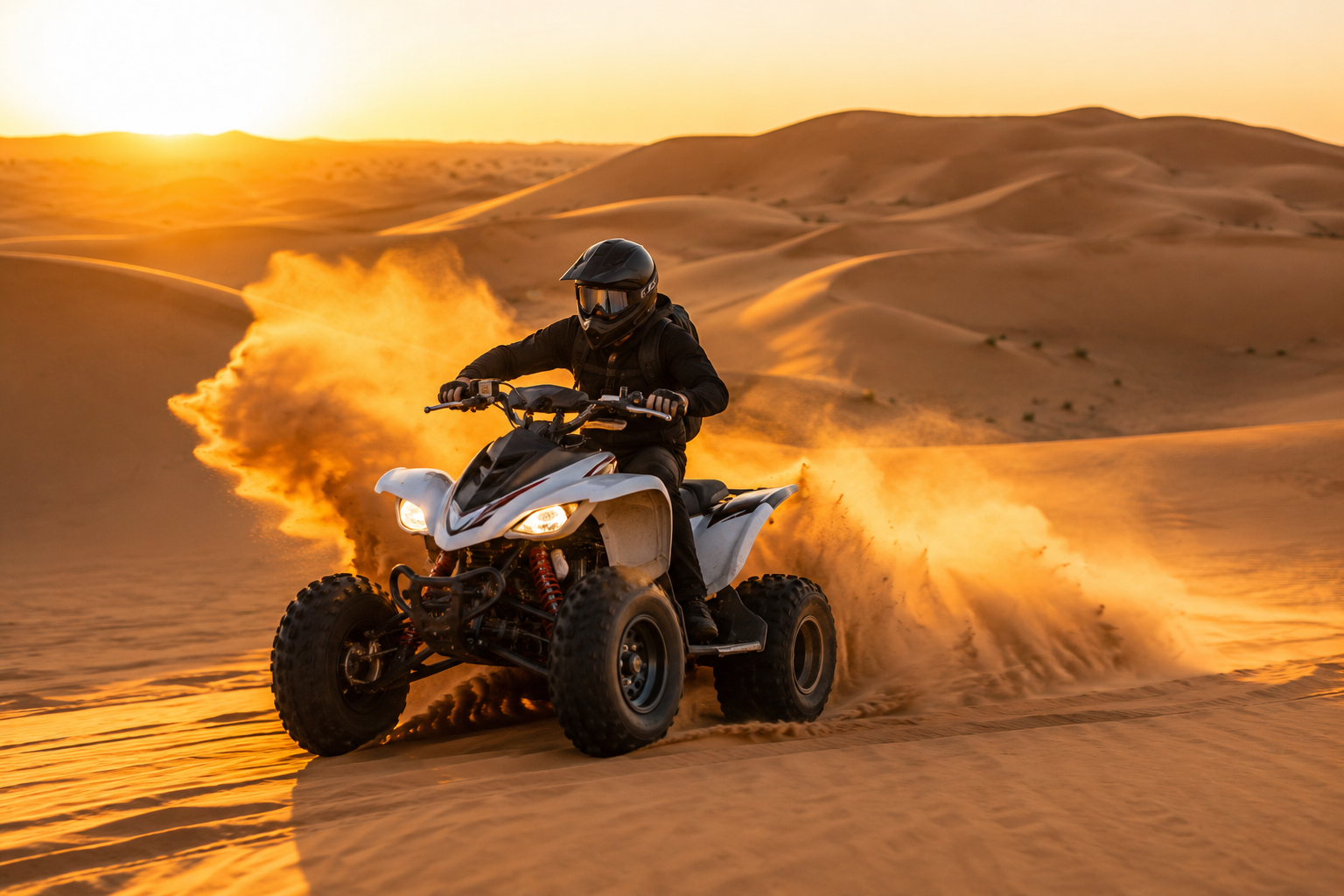 Optional quad bike ride across the Lahbab red dunes, available at additional cost on the desert safari Dubai
