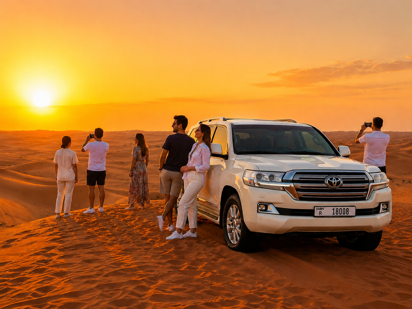 Sunset photography stop in the Lahbab Desert — shared desert safari Dubai with hotel pickup included
