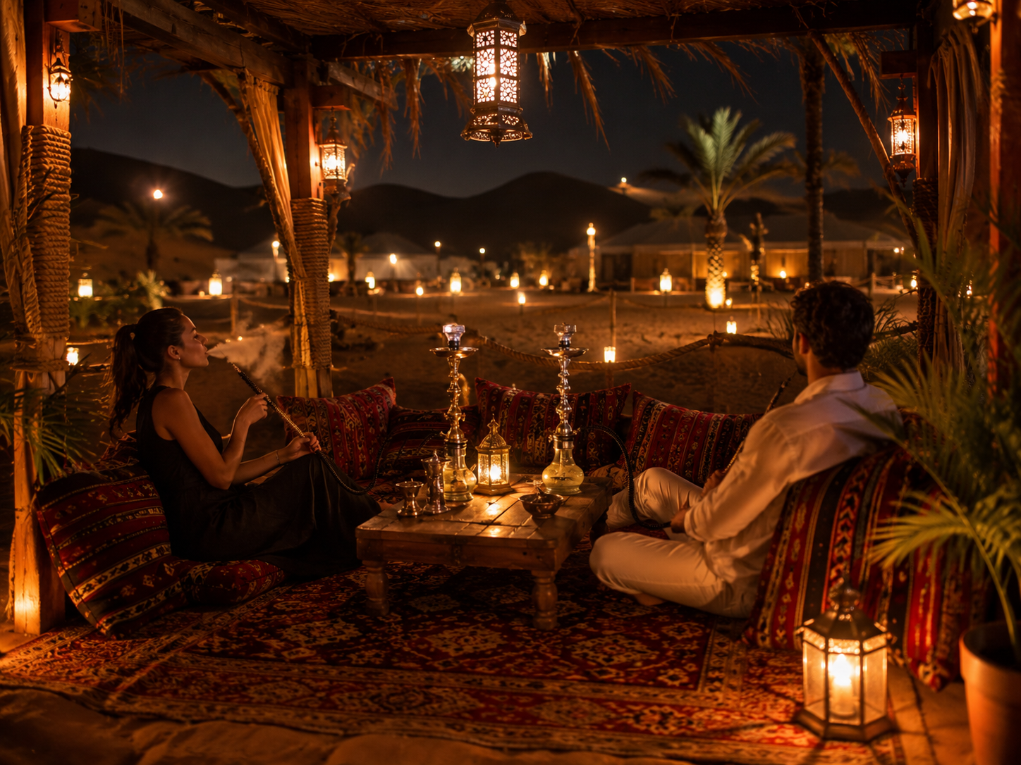 Shisha lounge at the traditional Bedouin camp, included in the Red Dune Desert Safari Dubai