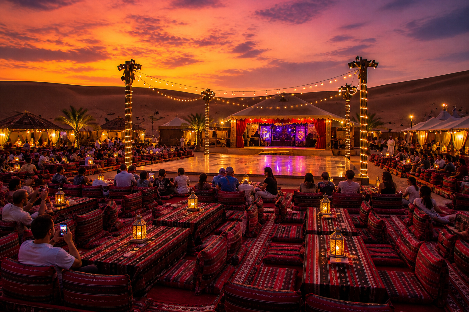 Private group seating at the traditional Arabian Bedouin camp, Lahbab Desert Dubai