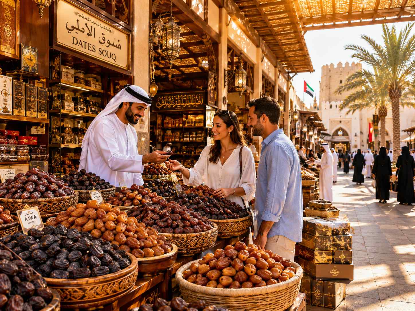 Experience authentic Emirati culture at Abu Dhabi's famous Dates Market.