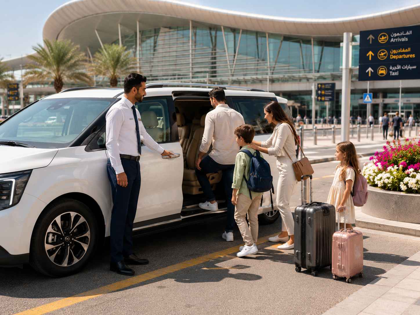 Comfortable boarding experience for families and groups using private AUH airport transfers.